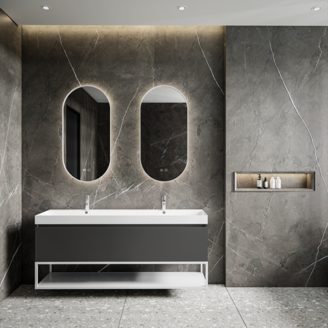 Gliss Design Aura Ovale Spiegel Mat Goud 50x100 cm met dimbaar LED-verlichting en verwarming Gliss Design Aura Ovale Spiegel Mat Goud 50x100 cm met dimbaar LED-verlichting en verwarming