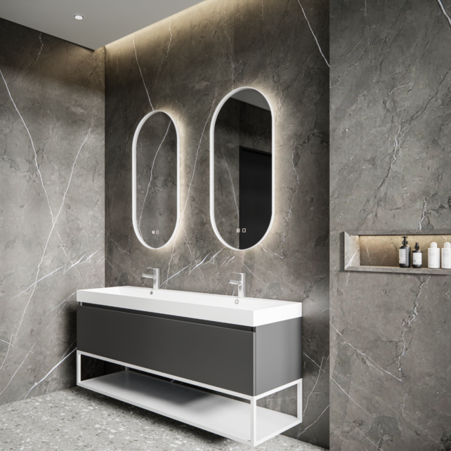 Gliss Design Aura Ovale Spiegel Mat Goud 50x100 cm met dimbaar LED-verlichting en verwarming Gliss Design Aura Ovale Spiegel Mat Goud 50x100 cm met dimbaar LED-verlichting en verwarming