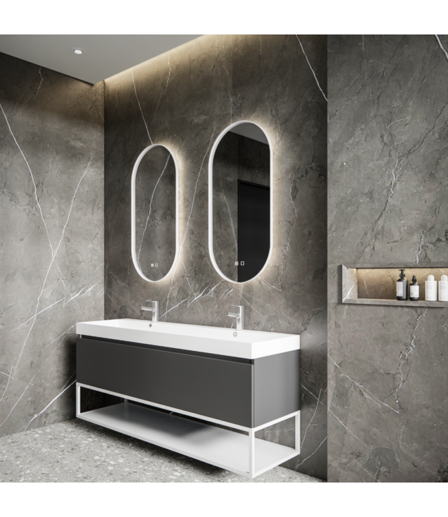 Gliss Design Aura Ovale Spiegel Mat Zwart 40x100 cm met dimbaar LED-verlichting en verwarming