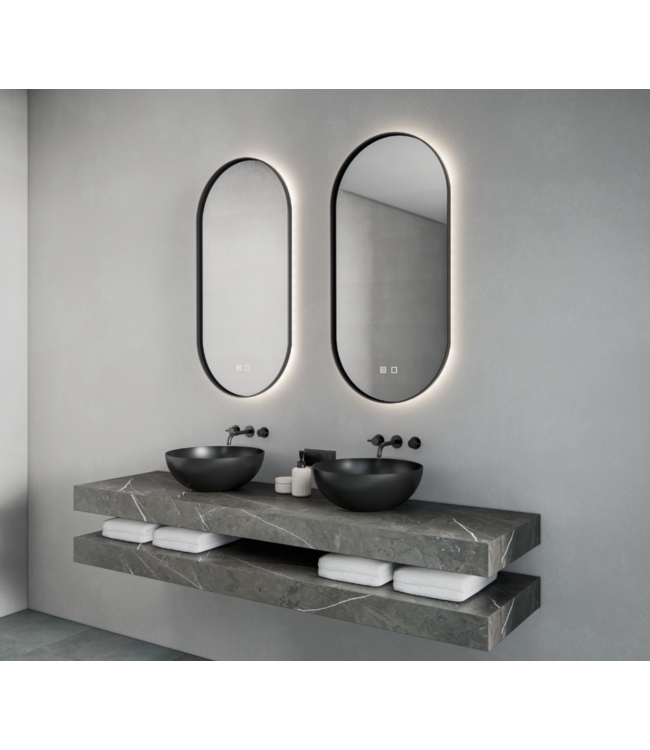 GLISS DESIGN Gliss Design Aura Ovale Spiegel Mat Wit 40x100 cm met dimbaar LED-verlichting en verwarming