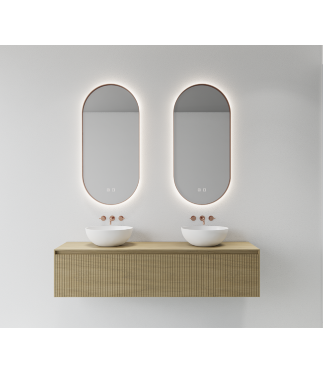 Gliss Design Aura Ovale Spiegel Koper 40x100 cm met dimbaar LED-verlichting en verwarming