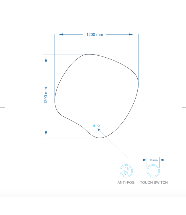 Gliss Design Organsiche Spiegel Clio 120x120 cm met dimbaar LED-verlichting en verwarming