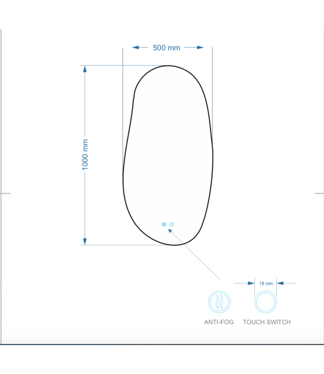 Gliss Design Organsiche Spiegel Maya 50x100 cm met dimbaar LED-verlichting en verwarming