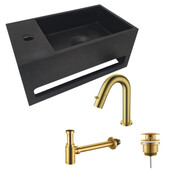 Aloni Fonteinset Mila Zwart - Geborsteld Goud Links Fontein Solid Surface met handdoekhouder