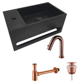 Aloni Fonteinset Mila Zwart - Geborsteld Koper Links Fontein Solid Surface met handdoekhouder