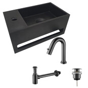 Aloni Fonteinset Mila Zwart - Gun Metal Links Fontein Solid Surface met handdoekhouder Aloni Fonteinset Mila Zwart - Gun Metal Links Fontein Solid Surface met handdoekhouder