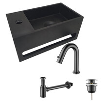 Aloni Fonteinset Mila Zwart - Gun Metal Links Fontein Solid Surface met handdoekhouder