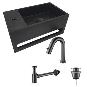 Aloni Fonteinset Mila Zwart - Gun Metal Links Fontein Solid Surface met handdoekhouder