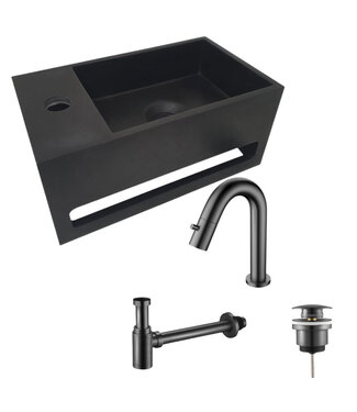 ALONI Aloni Fonteinset Mila Zwart - Gun Metal Links Fontein Solid Surface met handdoekhouder
