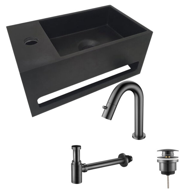 Aloni Fonteinset Mila Zwart - Gun Metal Links Fontein Solid Surface met handdoekhouder Aloni Fonteinset Mila Zwart - Gun Metal Links Fontein Solid Surface met handdoekhouder