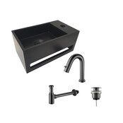 Aloni Fonteinset Mila Zwart - Gun Metal Links Fontein Solid Surface met handdoekhouder Aloni Fonteinset Mila Zwart - Gun Metal Links Fontein Solid Surface met handdoekhouder