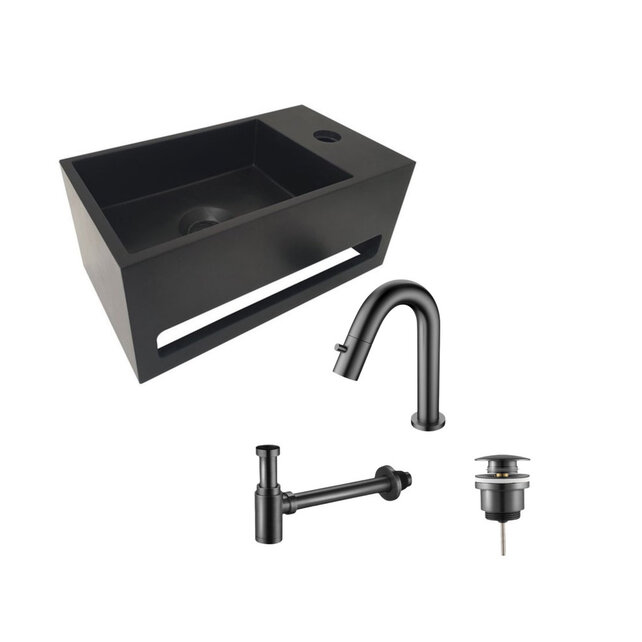 Aloni Fonteinset Mila Zwart - Gun Metal Links Fontein Solid Surface met handdoekhouder Aloni Fonteinset Mila Zwart - Gun Metal Links Fontein Solid Surface met handdoekhouder