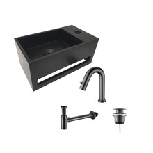 Aloni Fonteinset Mila Zwart - Gun Metal Rechts Fontein Solid Surface met handdoekhouder