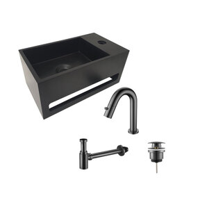 Aloni Fonteinset Mila Zwart - Gun Metal Rechts Fontein Solid Surface met handdoekhouder