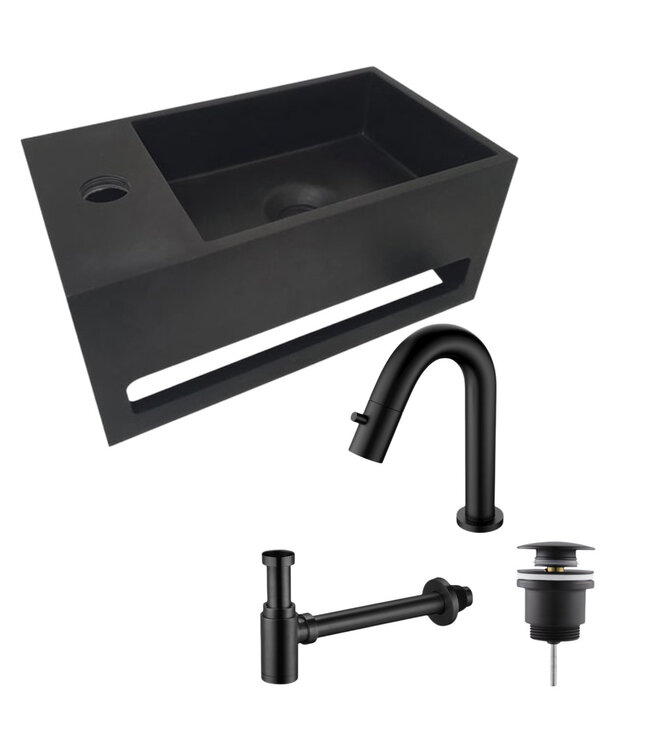 ALONI Aloni Fonteinset Mila Zwart Mat Rechts Fontein Solid Surface met handdoekhouder