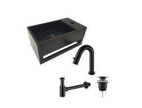 Aloni Fonteinset Mila Zwart Mat Rechts Fontein Solid Surface met handdoekhouder
