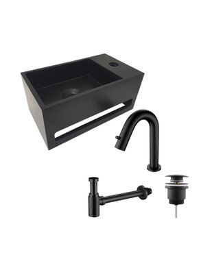 ALONI Aloni Fonteinset Mila Zwart Mat Rechts Fontein Solid Surface met handdoekhouder