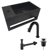 Aloni Fonteinset Mila Zwart Mat Links Fontein Solid Surface met handdoekhouder