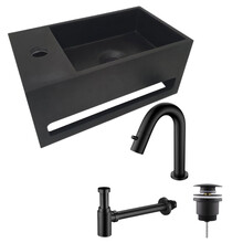 Aloni Fonteinset Mila Zwart Mat Links Fontein Solid Surface met handdoekhouder