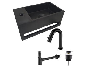 Aloni Fonteinset Mila Zwart Mat Links Fontein Solid Surface met handdoekhouder