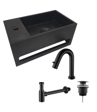 ALONI Aloni Fonteinset Mila Zwart Mat Links Fontein Solid Surface met handdoekhouder