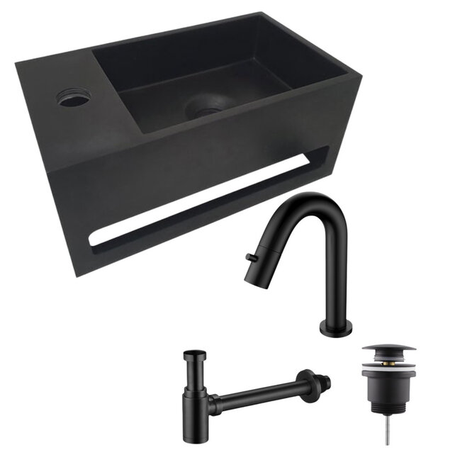Aloni Fonteinset Mila Zwart Mat Links Fontein Solid Surface met handdoekhouder