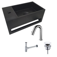 Aloni Fonteinset Mila Zwart - Chroom Links Fontein Solid Surface met handdoekhouder