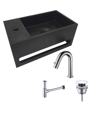 ALONI Aloni Fonteinset Mila Zwart - Chroom Links Fontein Solid Surface met handdoekhouder