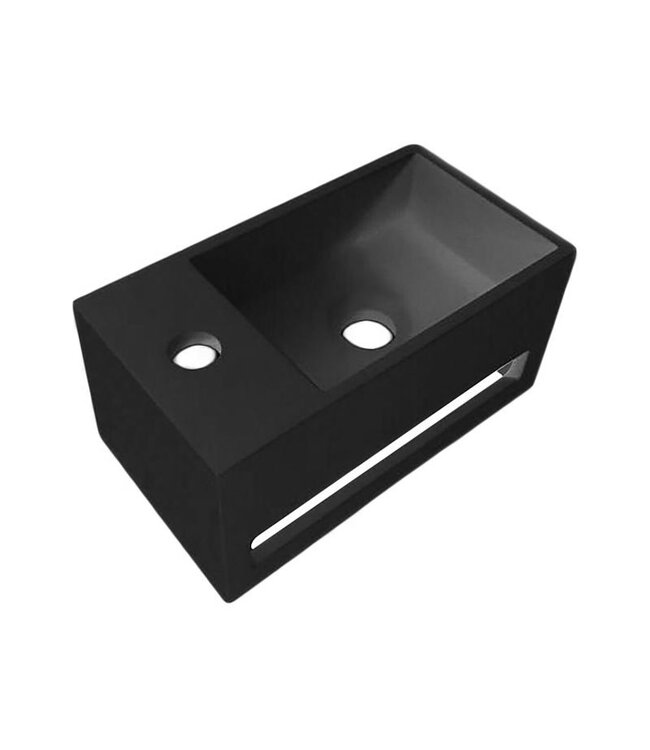 Aloni Fonteinset Mila Zwart - Chroom Rechts Fontein Solid Surface met handdoekhouder