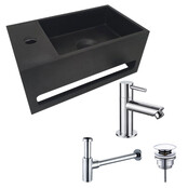 Aloni Fonteinset Bella Zwart - Chroom Rechts Fontein Solid Surface met handdoekhouder