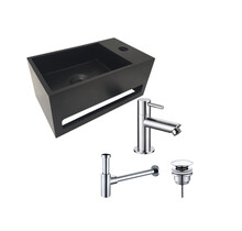 Aloni Fonteinset Bella Zwart - Chroom Rechts Fontein Solid Surface met handdoekhouder