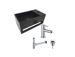 Aloni Fonteinset Bella Zwart - Chroom Rechts Fontein Solid Surface met handdoekhouder