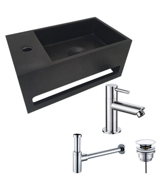 ALONI Aloni Fonteinset Bella Zwart - Chroom Links Fontein Solid Surface met handdoekhouder