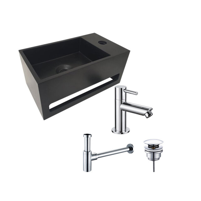 Aloni Fonteinset Bella Zwart - Chroom Links Fontein Solid Surface met handdoekhouder Aloni Fonteinset Bella Zwart - Chroom Links Fontein Solid Surface met handdoekhouder