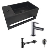 Aloni Fonteinset Bella Mat Zwart Links Fontein Solid Surface met handdoekhouder