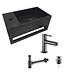 Aloni Fonteinset Bella Mat Zwart Links Fontein Solid Surface met handdoekhouder