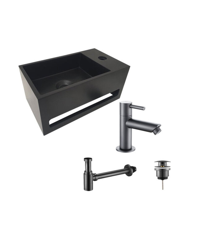 ALONI Aloni Fonteinset Bella Mat Zwart Links Fontein Solid Surface met handdoekhouder