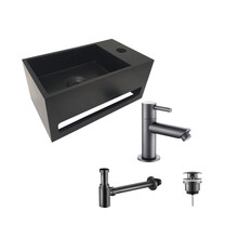 Aloni Fonteinset Bella Mat Zwart Rechts Fontein Solid Surface met handdoekhouder