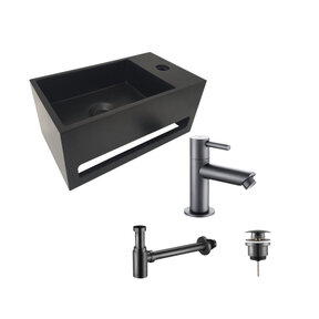 Aloni Fonteinset Bella Zwart - Gun Metal Rechts Fontein Solid Surface met handdoekhouder