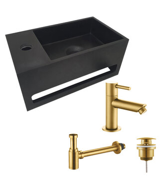 ALONI Aloni Fonteinset Bella Zwart - Geborsteld Goud Links Fontein Solid Surface met handdoekhouder