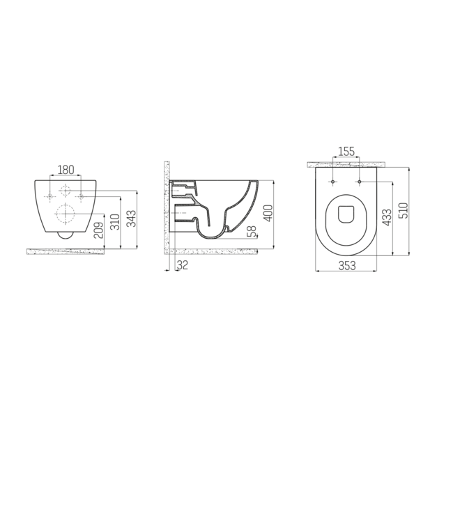 GEBERIT Toiletset Geberit UP320 Mat Wit Met Bidet Randloos Hangtoilet Creavit