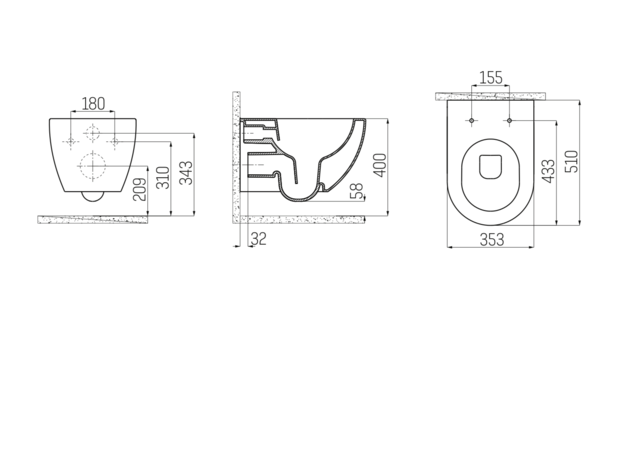 Toiletset Geberit UP320 Mat Wit Randloos Hangtoilet Creavit