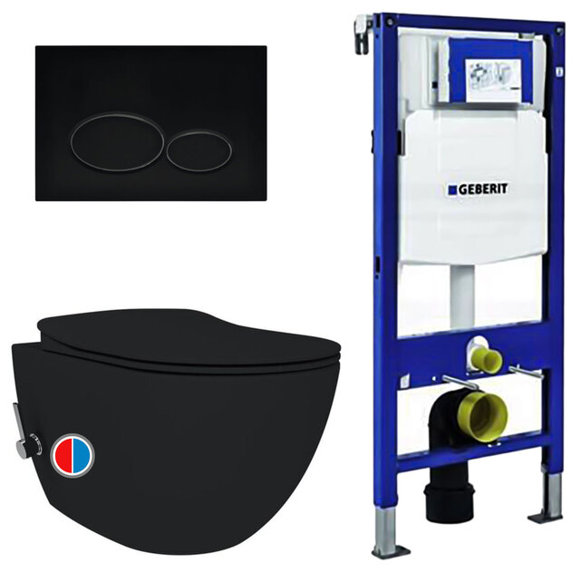 Toiletset Geberit UP320 Mat Zwart Met Geintegreerde Bidet Warm - Koud bidetkraan Toiletset Geberit UP320 Mat Zwart Met Geintegreerde Bidet Warm - Koud bidetkraan