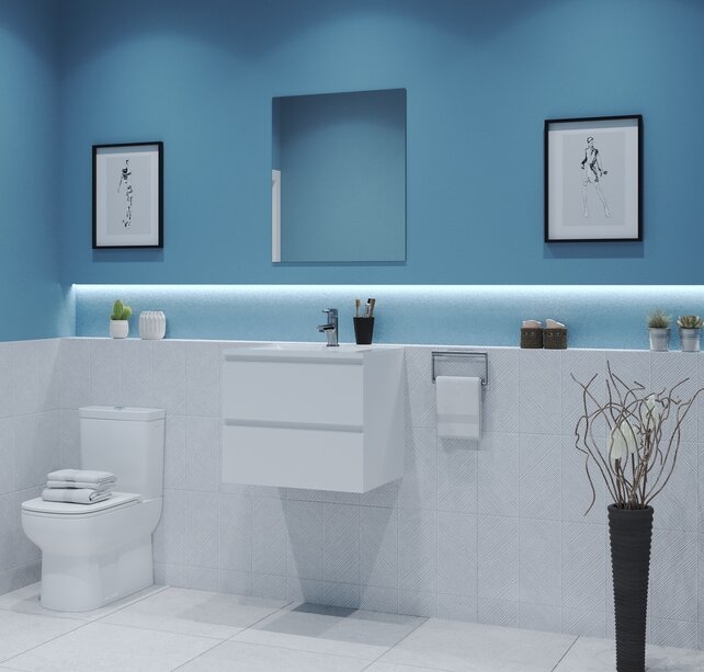 Gliss Project Badkamermeubel 60 cm Glans Wit met wastafel Mat Wit