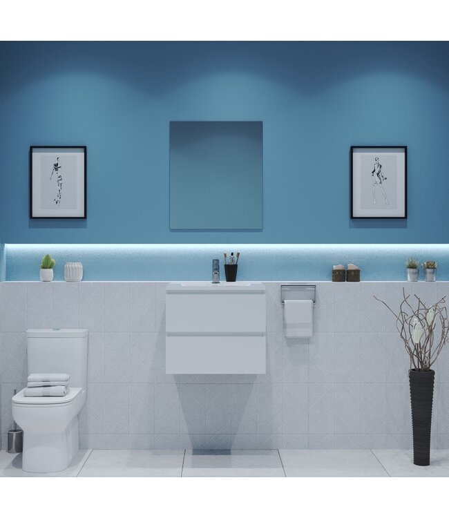 Gliss Project Badkamermeubel 60 cm Glans Wit met wastafel Mat Wit