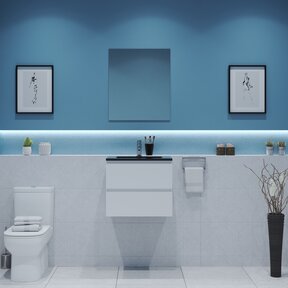 Gliss Project Badkamermeubel 60 cm Glans Wit met wastafel Mat Zwart