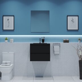 Gliss Project Badkamermeubel 60 cm Mat Zwart met wastafel Mat Zwart