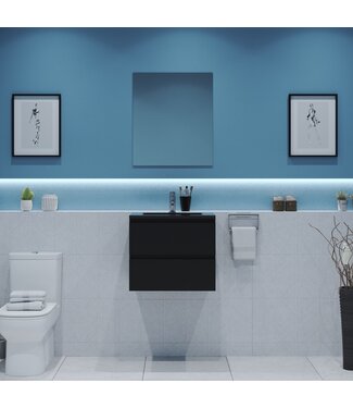 GLISS DESIGN Gliss Project Badkamermeubel 60 cm Mat Zwart met wastafel Mat Zwart