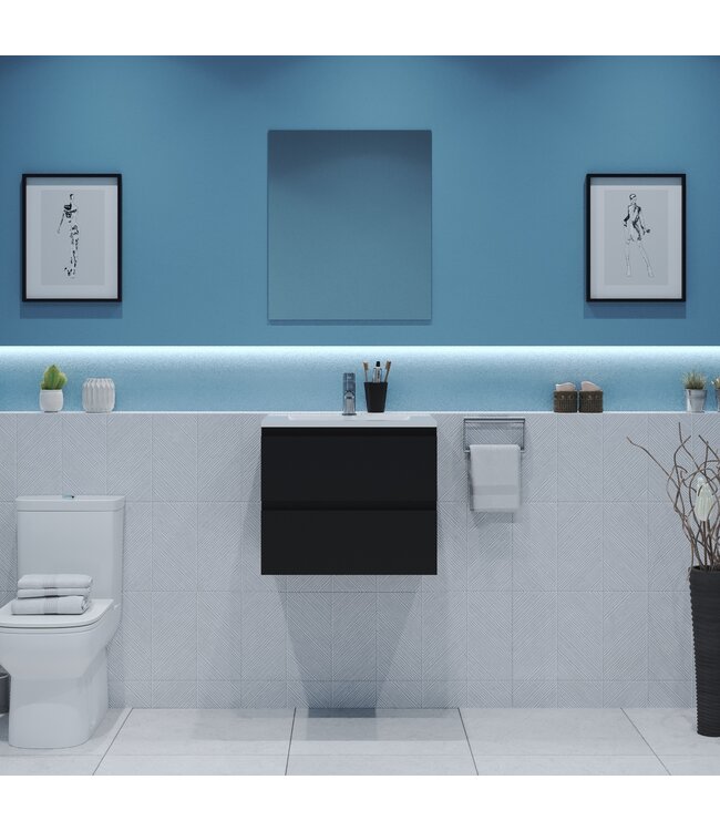 Gliss Project Badkamermeubel 60 cm Mat Zwart met wastafel Mat Zwart