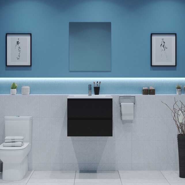 Gliss Project Badkamermeubel 60 cm Mat Zwart met wastafel Mat Zwart